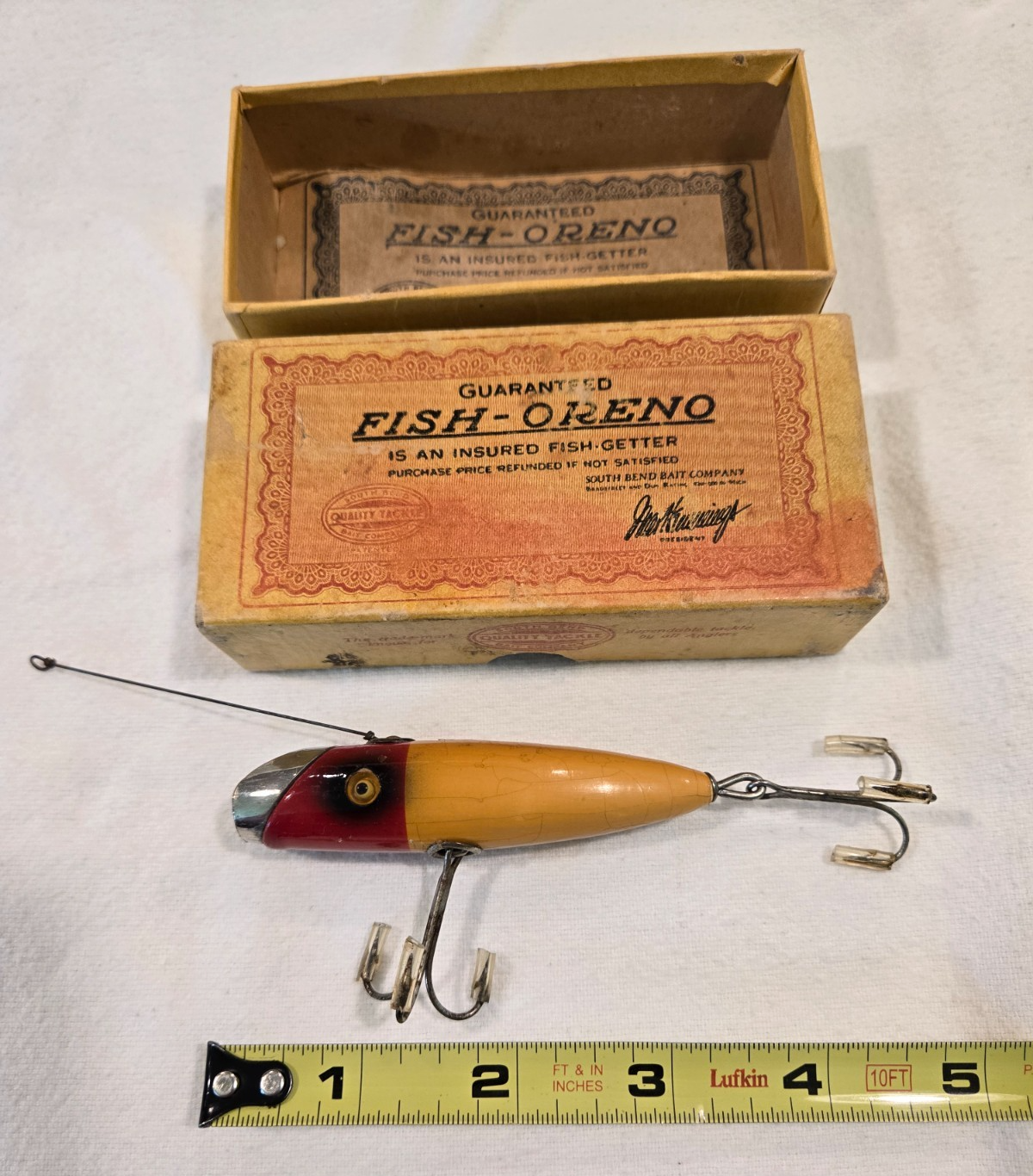 Vintage South Bend Fish-Oreno old wood fishing lure + original box ...