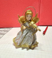 DROZD Rauschgold Engel Violine Geige alt Gold Weihnacht Deko Sammler/in Puppe Fl