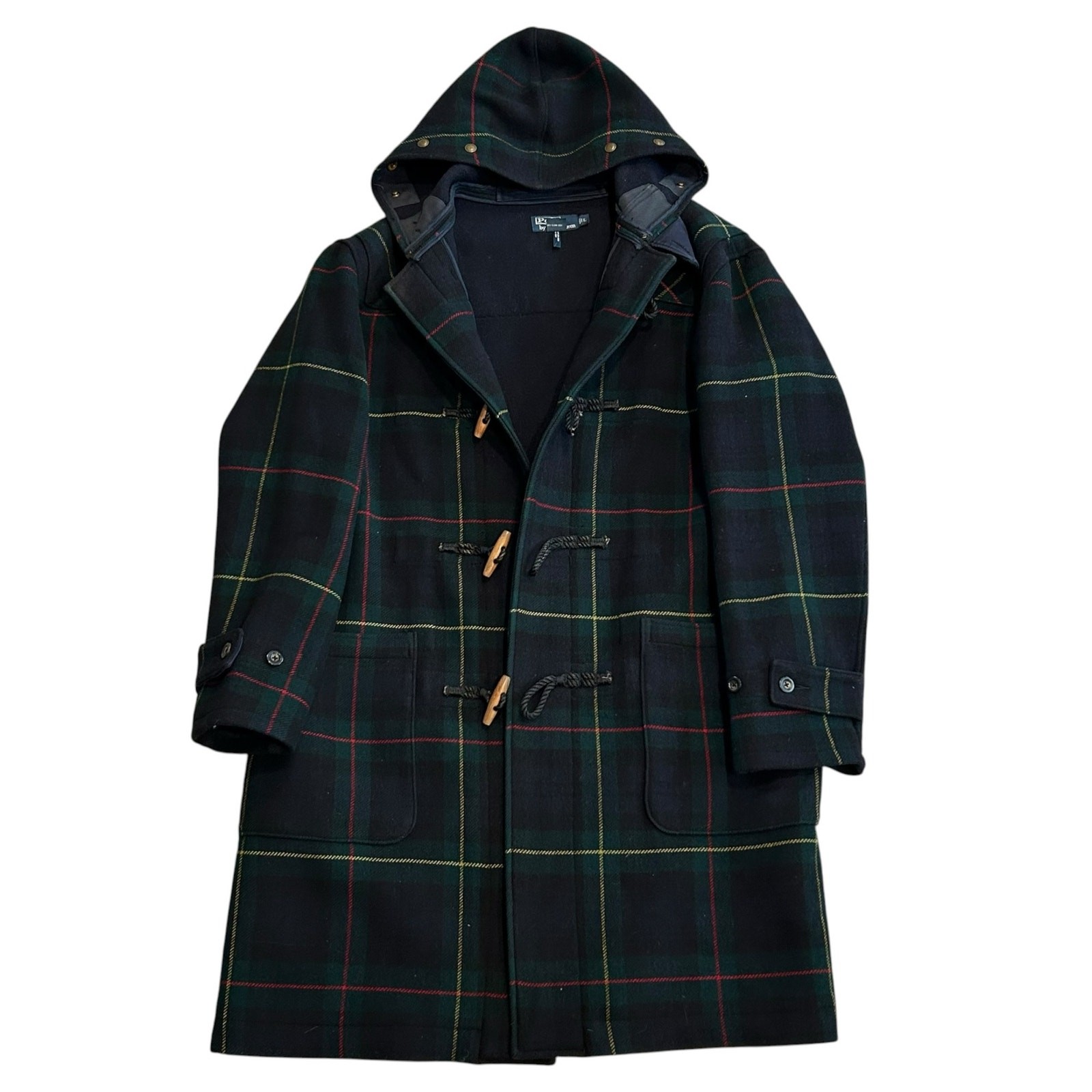 Vintage 90s Polo Ralph Lauren Tartan Plaid Wool Duffle Coat Mens Sz Large