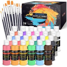 Acrylic Paint Set with Paint Brushes, 24 Colors(100ml, 3.4 oz) Paint Kit,Perf...