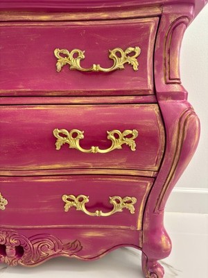 Hot Pink Bombe Chest Hand-Painted French Provincial Dresser, Gold Accents | eBay Hot Pink Bombe Chest Hand-Painted French Provincial Dresser, Gold Accents | eBay