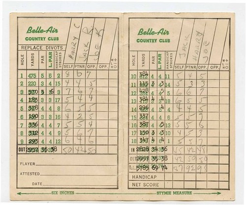 Belle Air Country Club Golf Course Score Card Overland Park Kansas 1970's