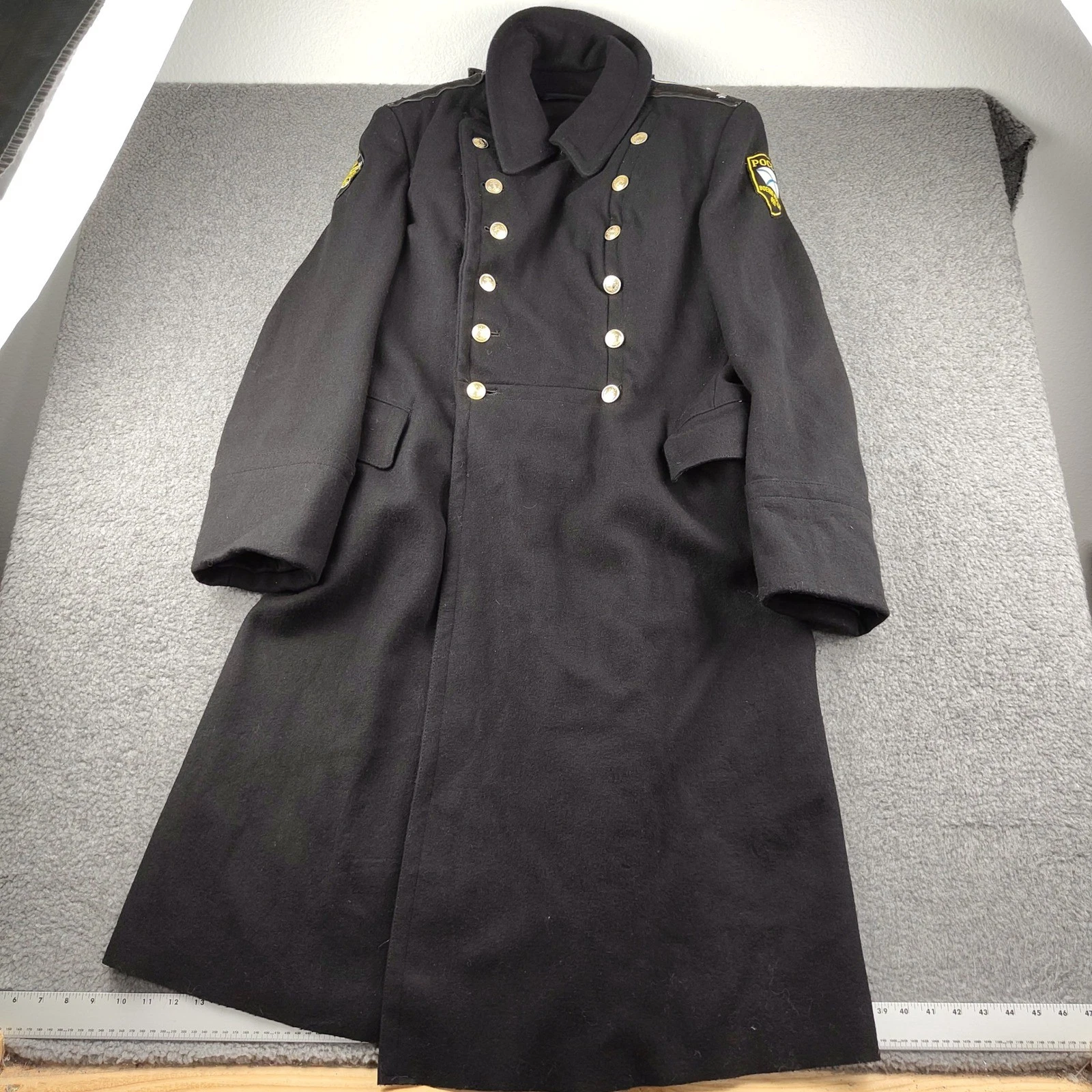 VTG Soviet Wool Officers Winter Overcoat Mens Small 54 Russian Trench Black EUC image 1