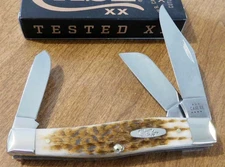 CASE XX 10724 LARGE STOCKMAN POCKET KNIFE JIG AMBER BONE 4 1/4" CLOSED 6375 SS