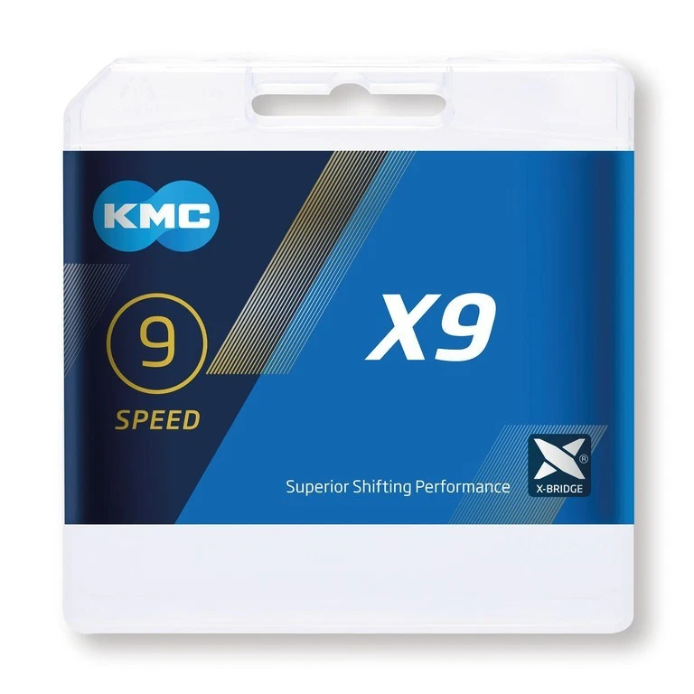 Catena Bicicletta KMC X9 9 Velocit&agrave; Argento Nichel - Maglia Manquante EZ Inclusa