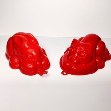 Vintage Jelly Blancmange Mould Plastic Rabbit & Cat Shaped Red