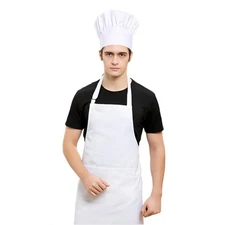 White Chef Hat And Apron For Men Women Adults Set,Chef Costume,White Apron Wi