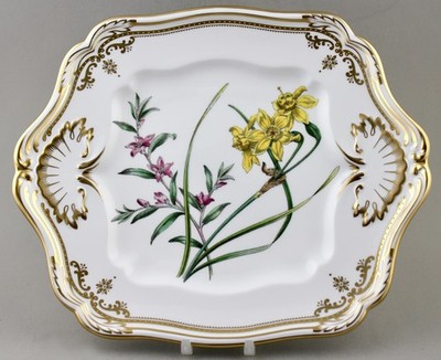 STUNNING SPODE CHINA ENGLAND STAFFORD FLOWERS SQUARE HANDLED CAKE PLATE MINT!