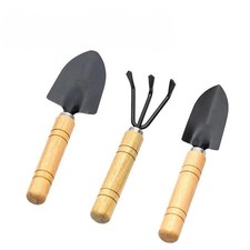 Mini Kit Outils de Jardinage 3 Pcs Manche Bois Pelle Râteau Plantes Intérieur
