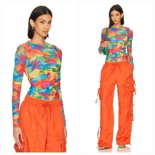 Ser.o.ya. Janey Mesh Top in Abstract Palm XS NWT