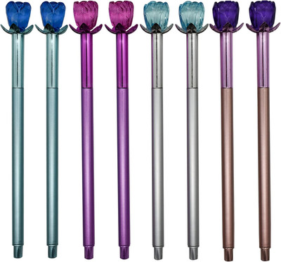 12 PCS Crystal Rose Gel Pen Colorful Gem Flower Pens Black Ink for Birthday Part
