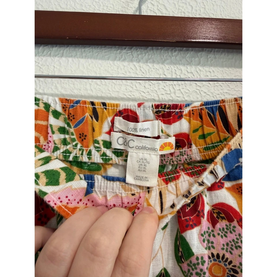 C&C California 100% Linen Wide Leg Floral Tropical Pants Size XL - Image 3 of 4