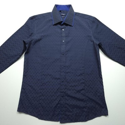 rosso milano dress shirts Rosso Milano Mens Dress Shirt Medium Blue Geometric Flip Cuff Casual Italy  M