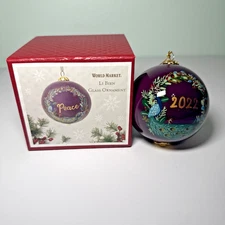 World Market Li Bien Glass Ornament 2022 Purple Peacock Peace Christmas Rare 