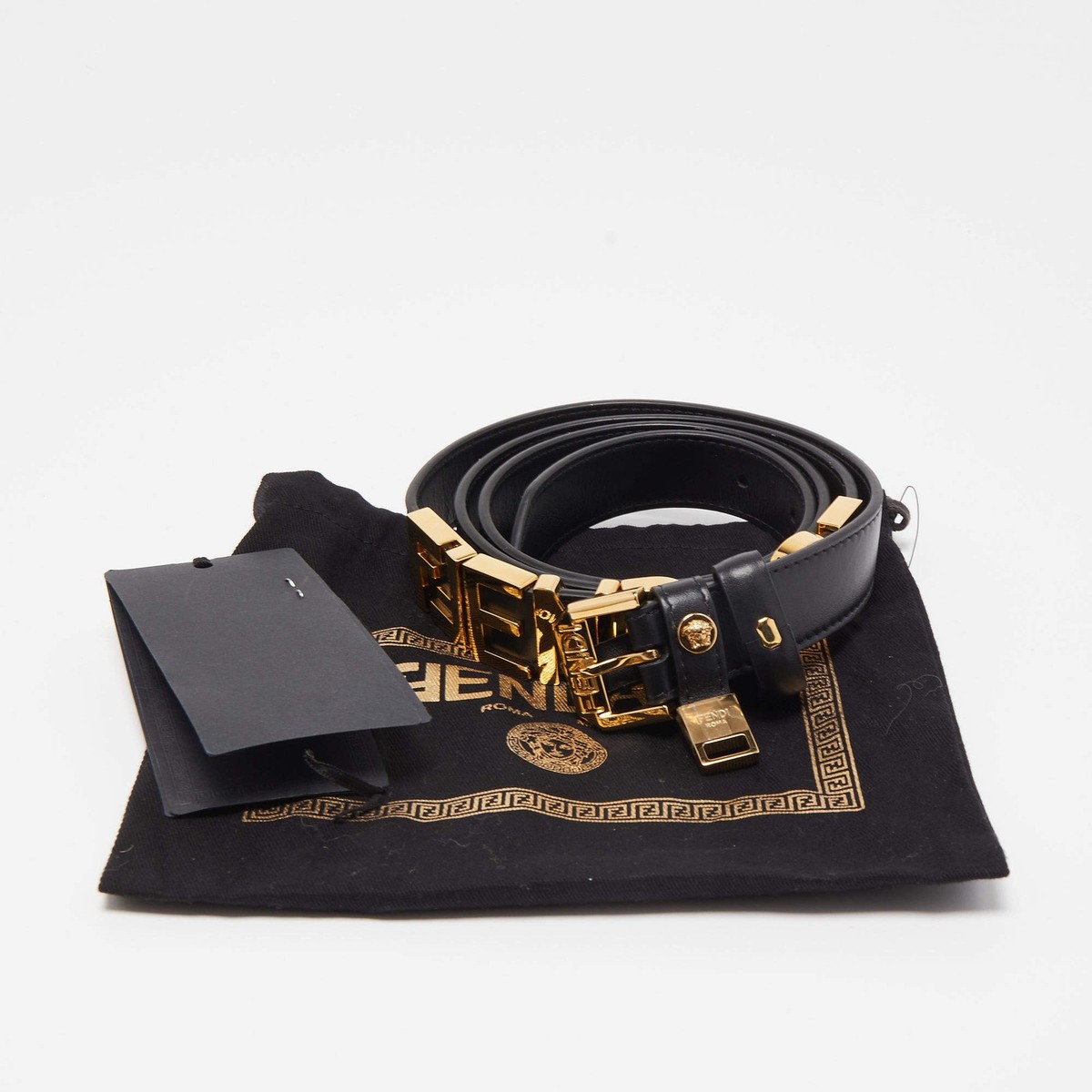 Fendi x Versace Black Leather Logo Letters Buckle Belt 105CM | eBay