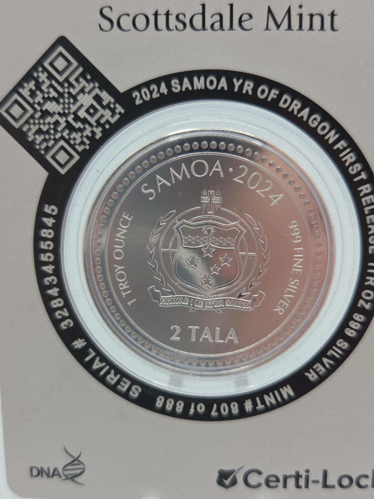 2024 Silver 1 oz Samoa Year of the Dragon Black Rhodium Coin MINT 807 OF 888 image 4