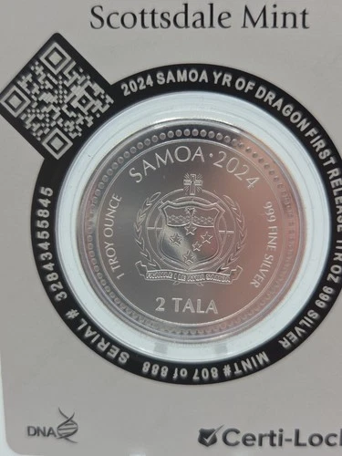 2024 Silver 1 oz Samoa Year of the Dragon Black Rhodium Coin MINT 807 OF 888 image 4