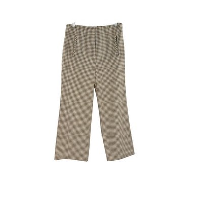 Veronica Beard Dova Plaid Wide Leg Cropped Pants White Multi Size 4