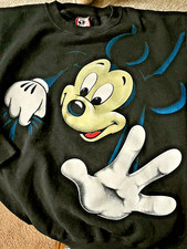 Vtg DISNEY DESIGNS sweatshirt Black Small AOP 90's Grey Tag MICKEY MOUSE USA