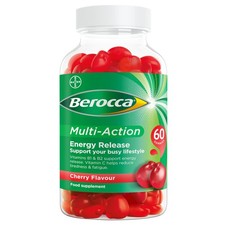Berocca Multivitamin Gummies Multi-Action Vitamin B C D E Cherry Flavour 60 Pack