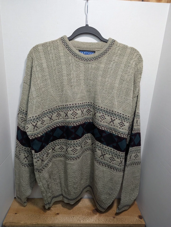 Suéter Jantzen Tejido Hombre Grande Acrílico Rayas Texturizado Vintage Años 90 Nórdico Foto 2 de 4