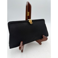 MCM JR Black Clutch Evening Bag Rhinestone Embellishment Gold Tone Clasp B2A