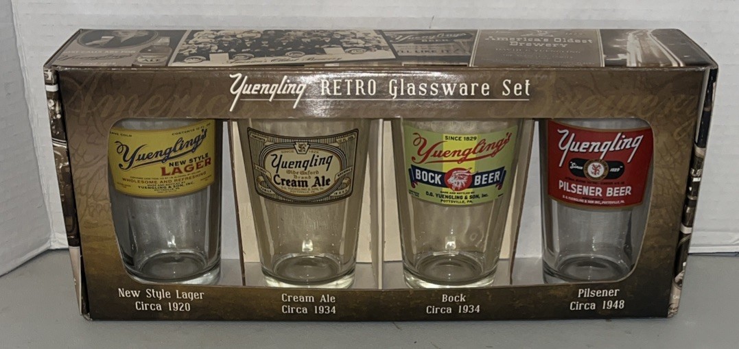 Yuengling RETRO 16 oz Glassware Set - Lager, Ale, Bock, Pilsener 1920-1948 NEW