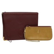 CARTIER Clutch Bag Leather 2 Set Red Beige Auth bs23136