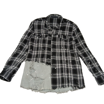 Maniere de Voir Herren Gr. L Jeanshemd schwarz kariert Flanell Farbspritzer Logo