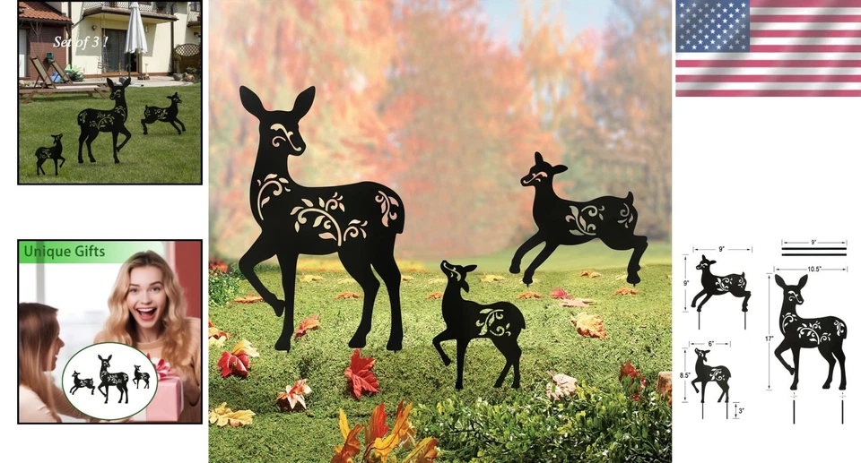Elegant Black Silhouette Deer Stakes Set - Perfect for Festive Yard Decor - Image 2 of 4