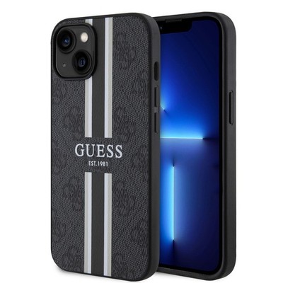 Guess iPhone 15 TPU Hülle Hardcase - 4G Printed Stripes - Schwarz