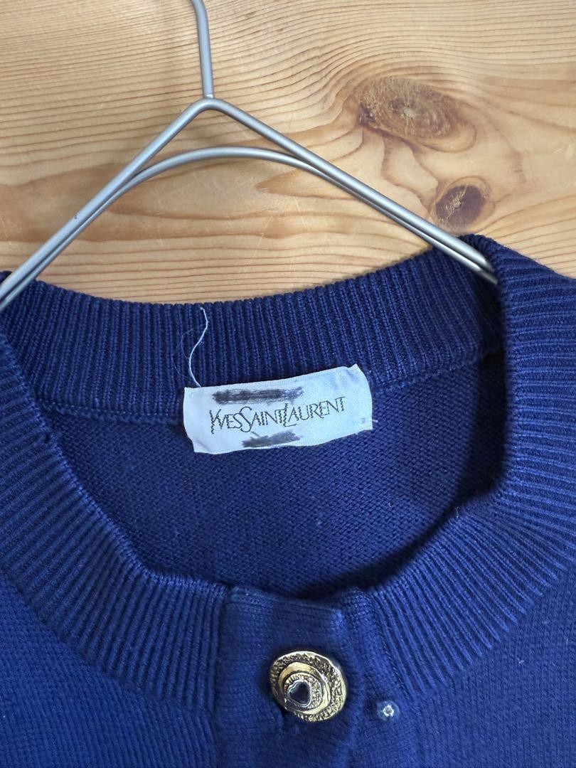 Autentico cardigan Yves Saint Laurent con bottoni oro blu navy taglia M donna
