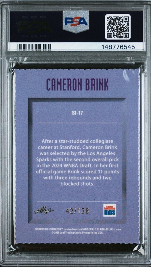 CAMERON BRINK ROOKIE RARE 2025 SI FOR KIDS WNBA LA SPARKS LEAF METAL GEM PSA 10 view 2