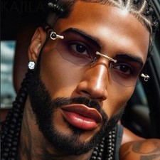 Small Rectangle Rimless Sunglasses Men 2026 Luxury Brand Vintage Octagon Punk Su