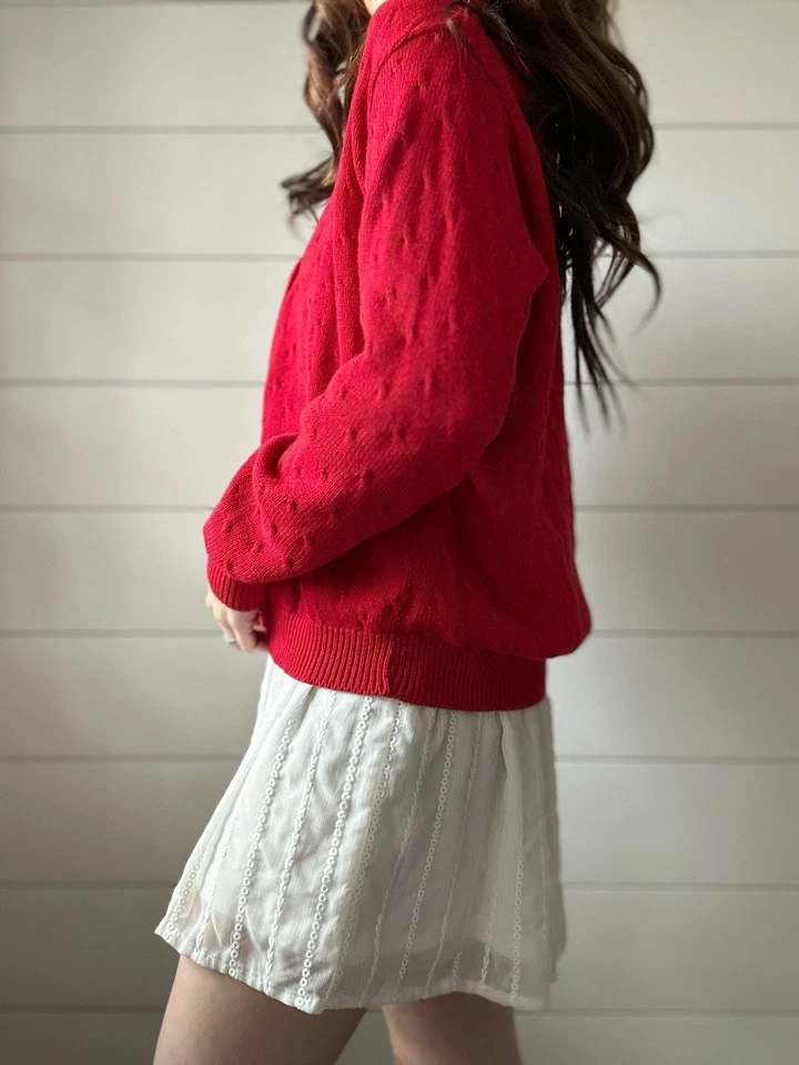 Cárdigan vintage Izod tejido con cable suéter damas 100 % algodón Foto 4 de 4