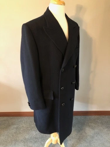 Men's Bloomingdales Navy Wool Double-Breasted Overcoat-Size 40R-Made in England image 6