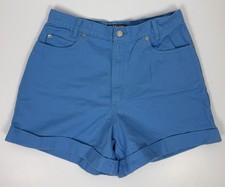 Vintage 90s Denim Shorts Womens 29 Sky Blue Cuffed Leg High Waist Mom Shorts