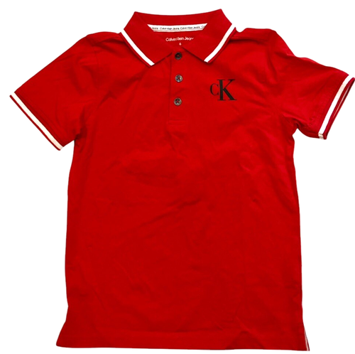 Camisa Polo Calvin Klein Niños 6 Roja 3 Botones Bandas Manga Corta Logo Juego Escolar