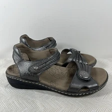 Taos Escape Women’s Sandals Gray Metallic Leather Slingback Shoes Sz 9 ESC 11731