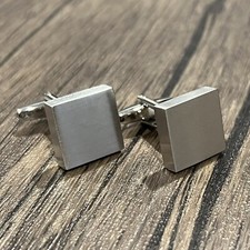 Brushed Silver Tone Square Cufflinks For Men Daily Wear Birthday Gift In Box