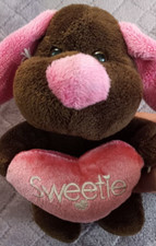 Dan Dee Brown and Pink Plush Sitting Dog with Heart 7" Stuffed Animal Plush