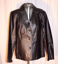 East 5th Black Leather Button Front Coat Jacket Size L