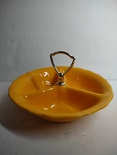VTG 1960 Lane & Co. Van Nuys Calif Pottery 3000 Yellow Divided Nut Dish Handle