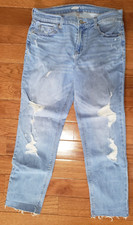 Old Navy Blue Jeans Womens 4 Mid Rise Boyfriend Stone Wash Distressed Frayed Hem