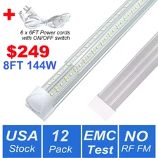 12 Pack 144W T8 Integrated Linkable 8FT Led Shop Lights No RF Interference 6500K
