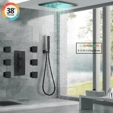 Luxury Black Thermostatic Rainfall Shower Head Combo Set Massage System Sprayer