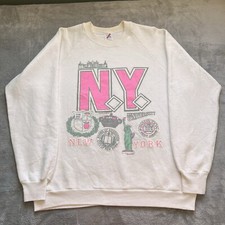 New York University Sweatshirt Adult Extra Large White Pink Jerzees 80s Liberty