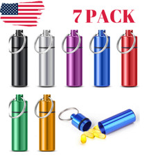 7 Pack Aluminum Pill Case Keychain Holder with Inner Container - NEW