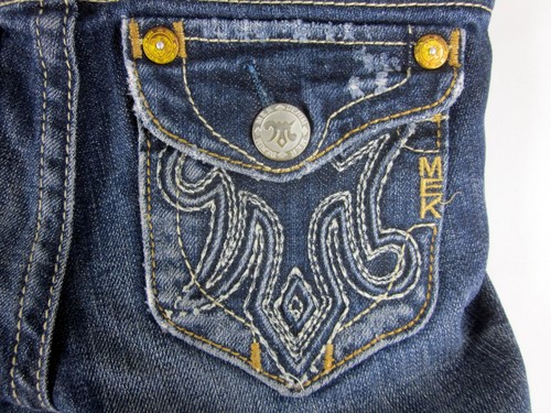 Mek Denim Blue Jeans Girls Youth Size 8 "Oaxaca" Distressed Bootcut Low Rise - Picture 3 of 6
