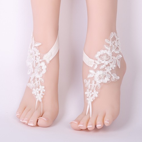 Women Bridal Wedding Foot Chain Lace Anklet Barefoot Sandals Jewelry Shoe  White | eBay